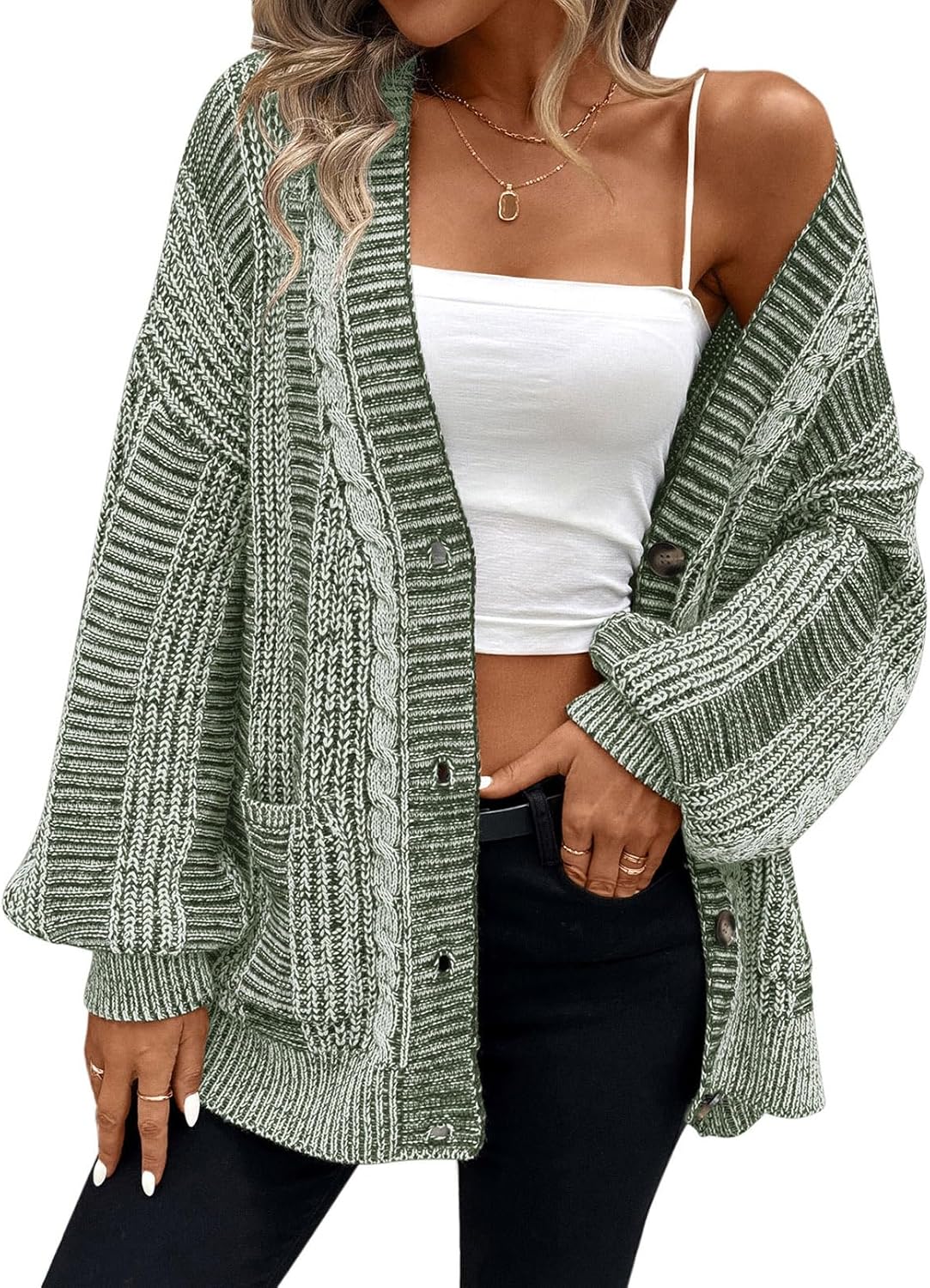 Pink Queen Women's Oversized Cable Knit Cardigan Sweater for Fall
