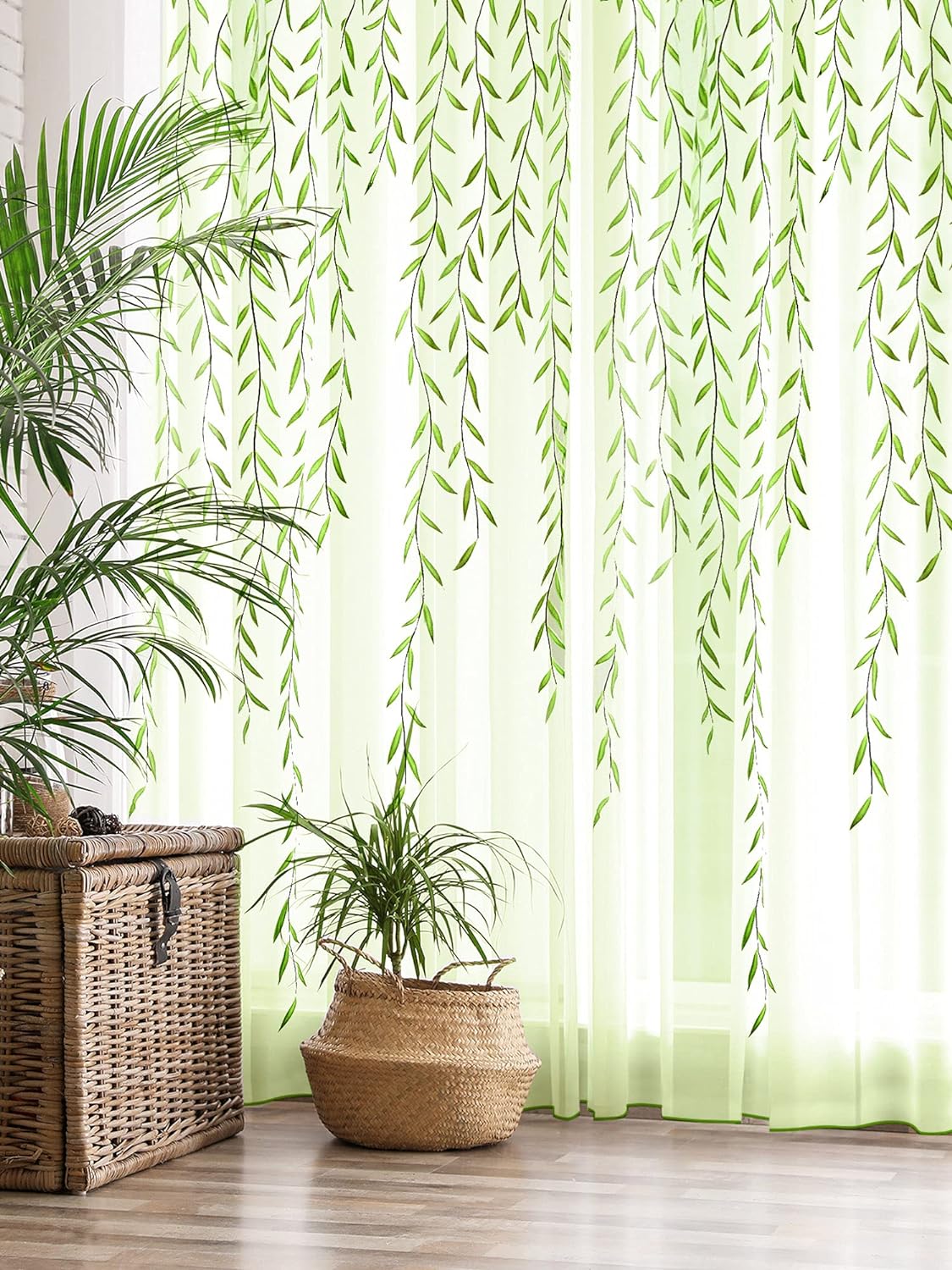 Breling Lovely Leaf Sheer Curtains Set