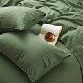 4Pcs Organic Linen Sheets Full Size - Breathable Forest Green Luxury