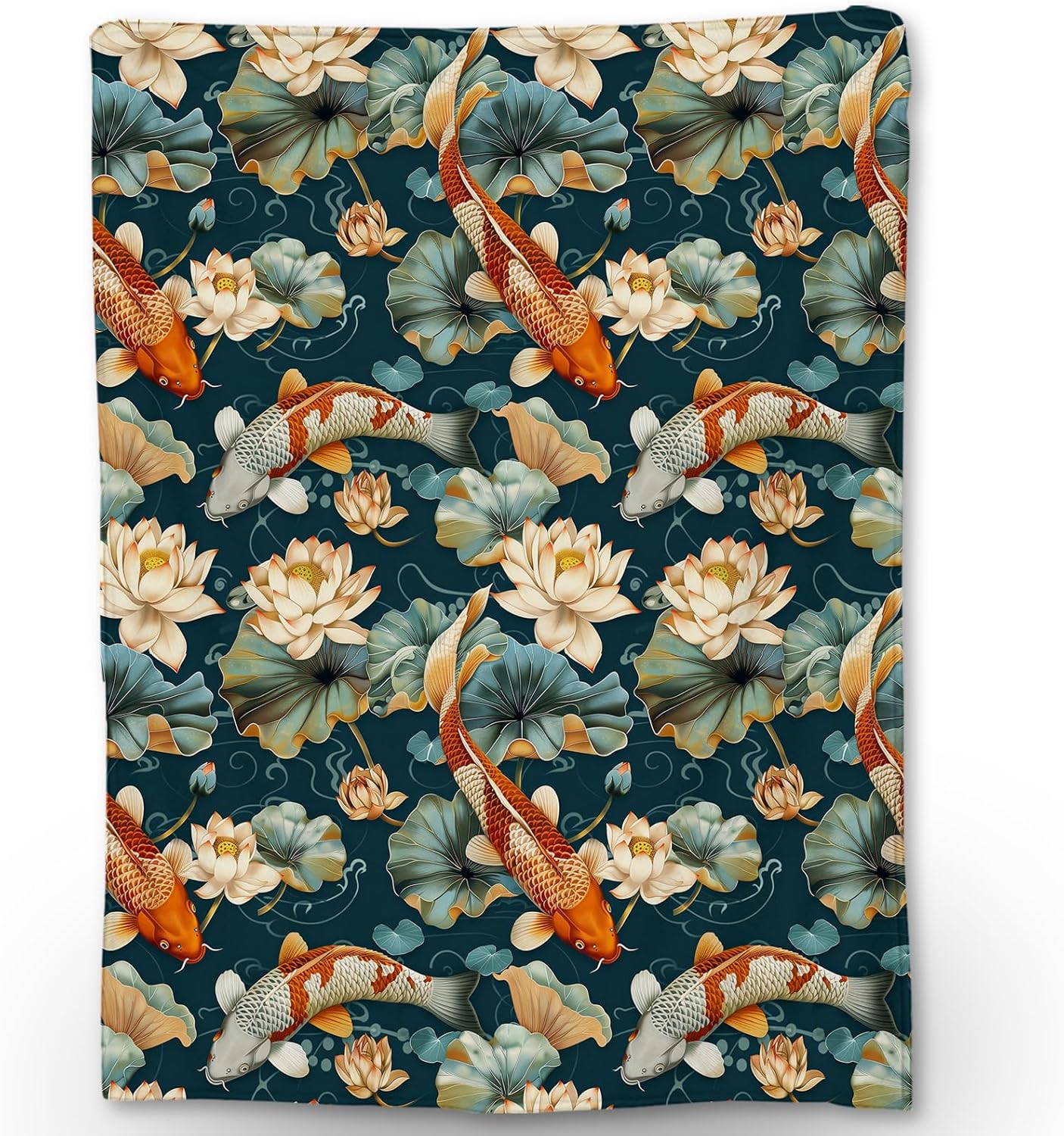 Cozy Lotus Koi Fish Flannel Blanket - Lightweight Warmth