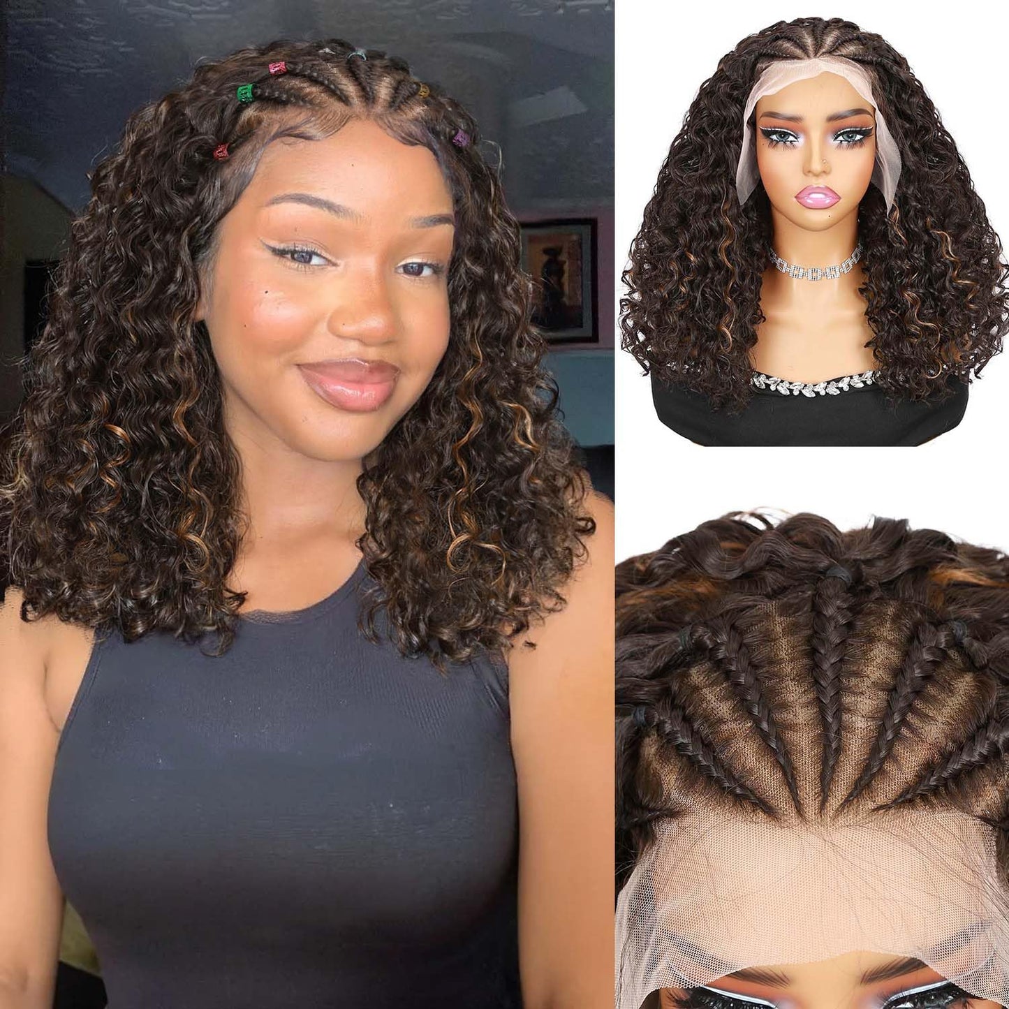 Quantum Love Braided Wigs for Black Women - 16 Inch Curly Bob