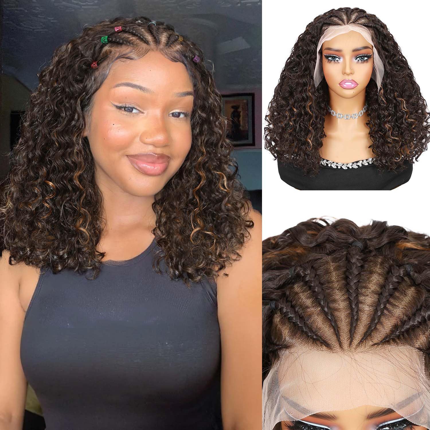 Quantum Love Braided Wigs for Black Women - 16 Inch Curly Bob