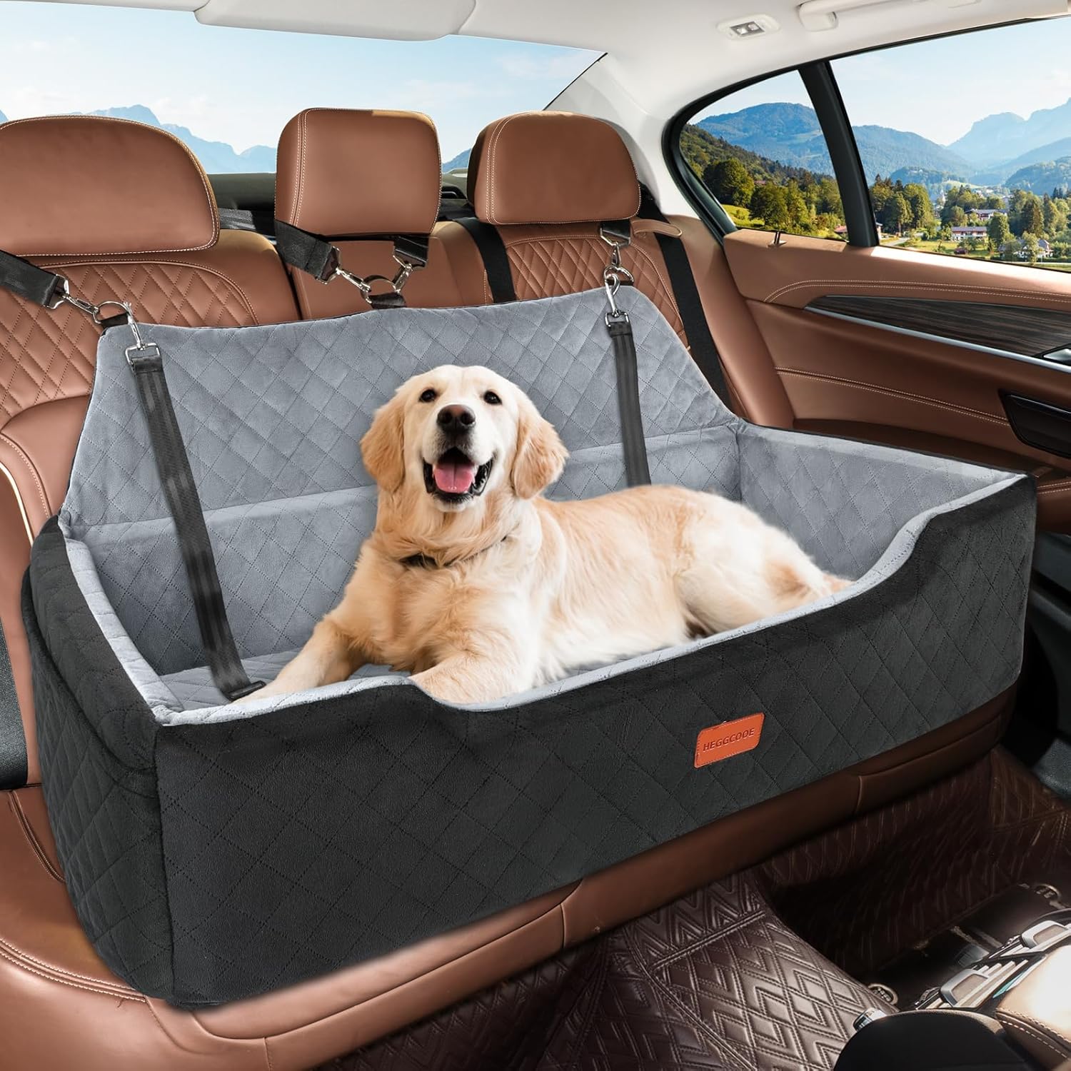 Detachable Washable Dog Car Seat, Large Dogs, 2 Medium, Secure Travel Bed