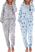 2 Pack Womens Pajama Sets Long Sleeve Lounge Sets - Soft Sleepwear