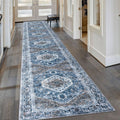 KOZYFLY 2.6x16 ft Blue Boho Runner Rug - Extra Long Hallway Runner