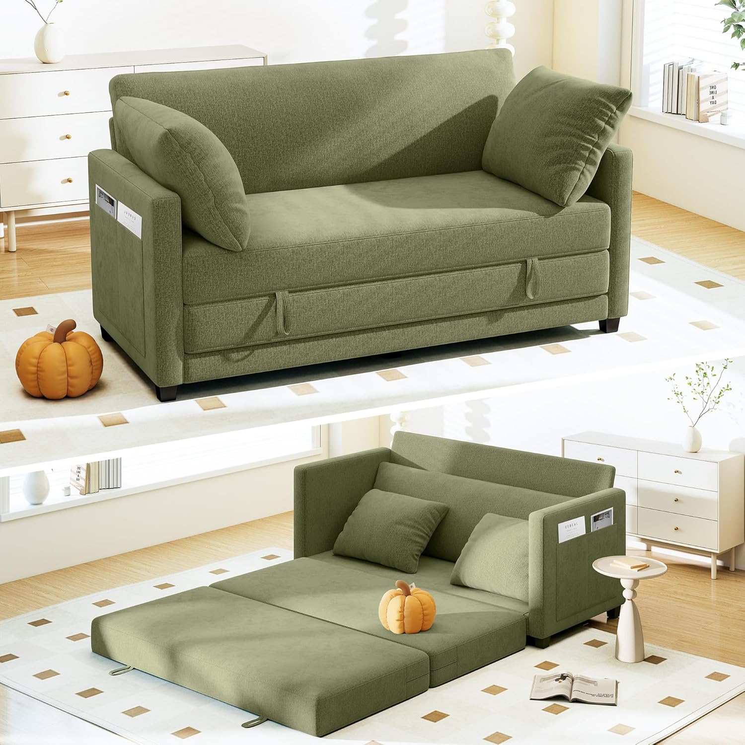 65in Convertible Loveseat Sofa Bed by Myroyalsit for Small Spaces