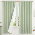 100% Blackout Linen Curtains 63 in - Light Green Two-Panel Set
