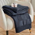 CozeCube Check Knit Throw Blanket, Midnight Navy Checkered - Cozy Knit