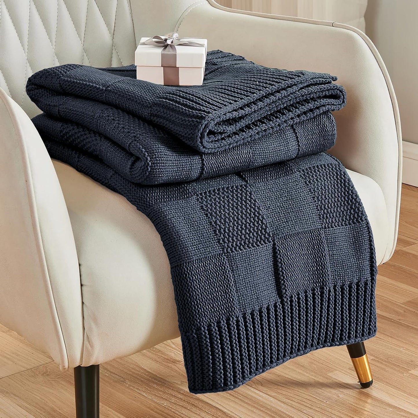CozeCube Check Knit Throw Blanket for Couch and Bed Decor