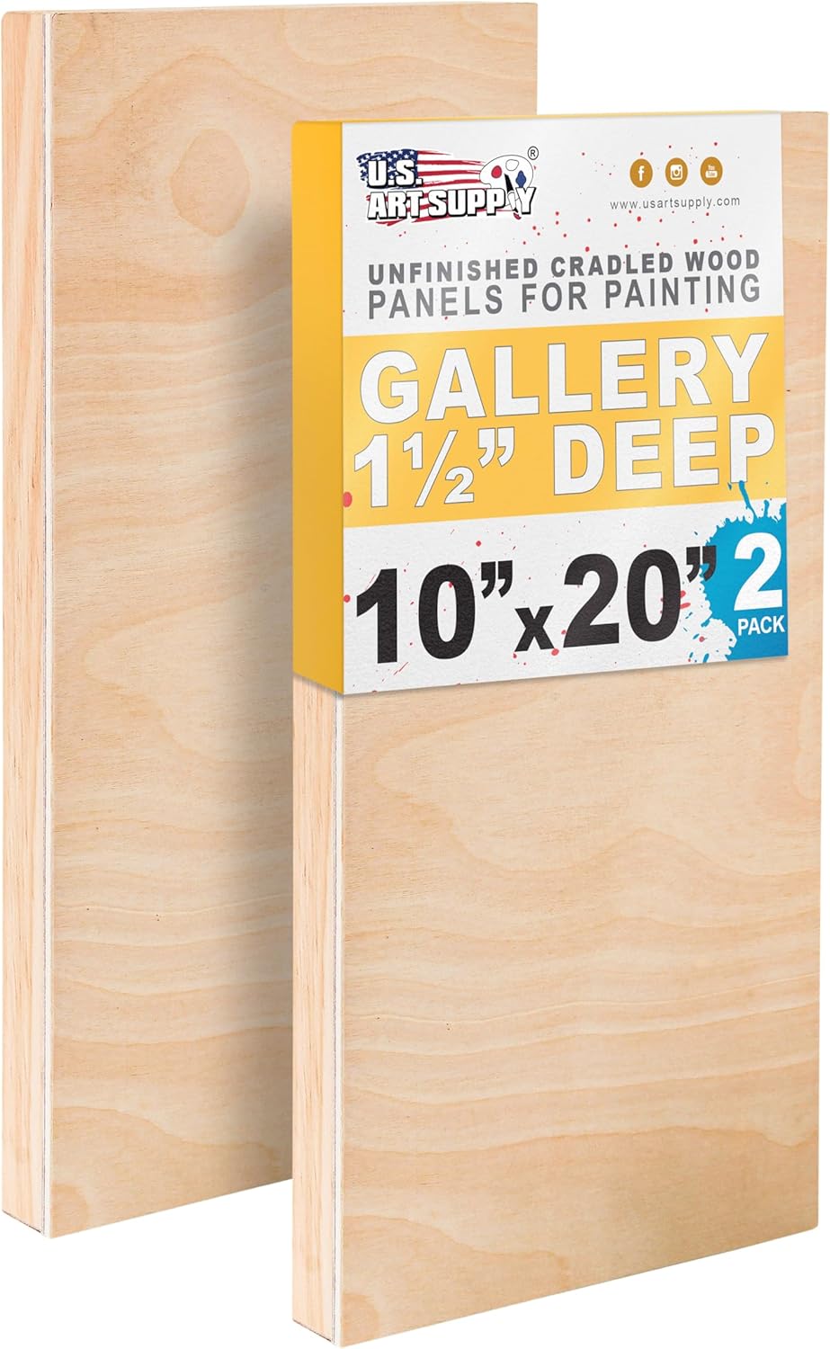 Unfinished Cradled Wood Panels for Painting - 10in x 20in Size