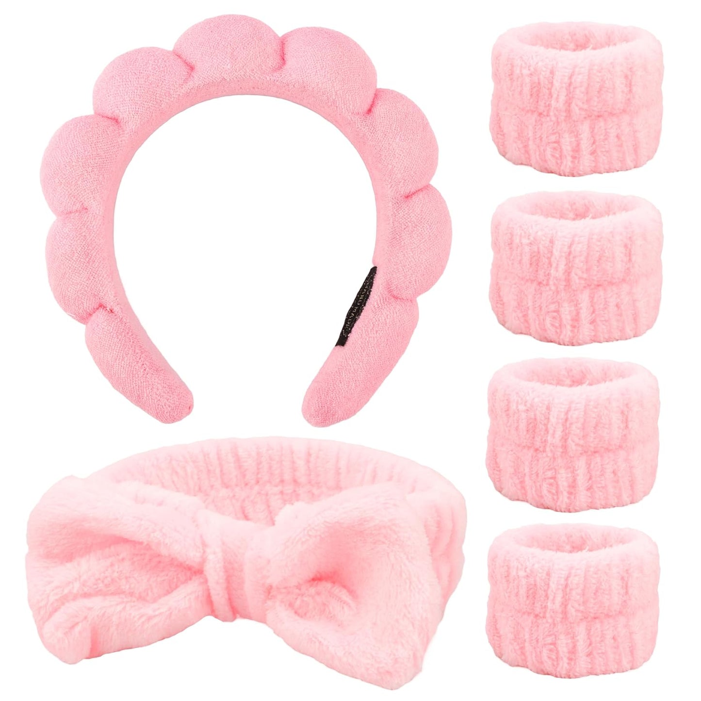 Spa Headbands Set Reduces Mess! 6 Pink Hair Bands
