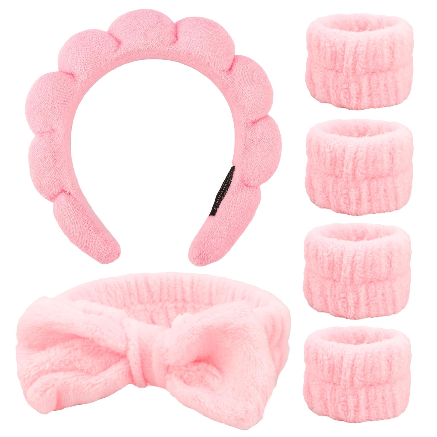 Spa Headbands Set Reduces Mess! 6 Pink Hair Bands
