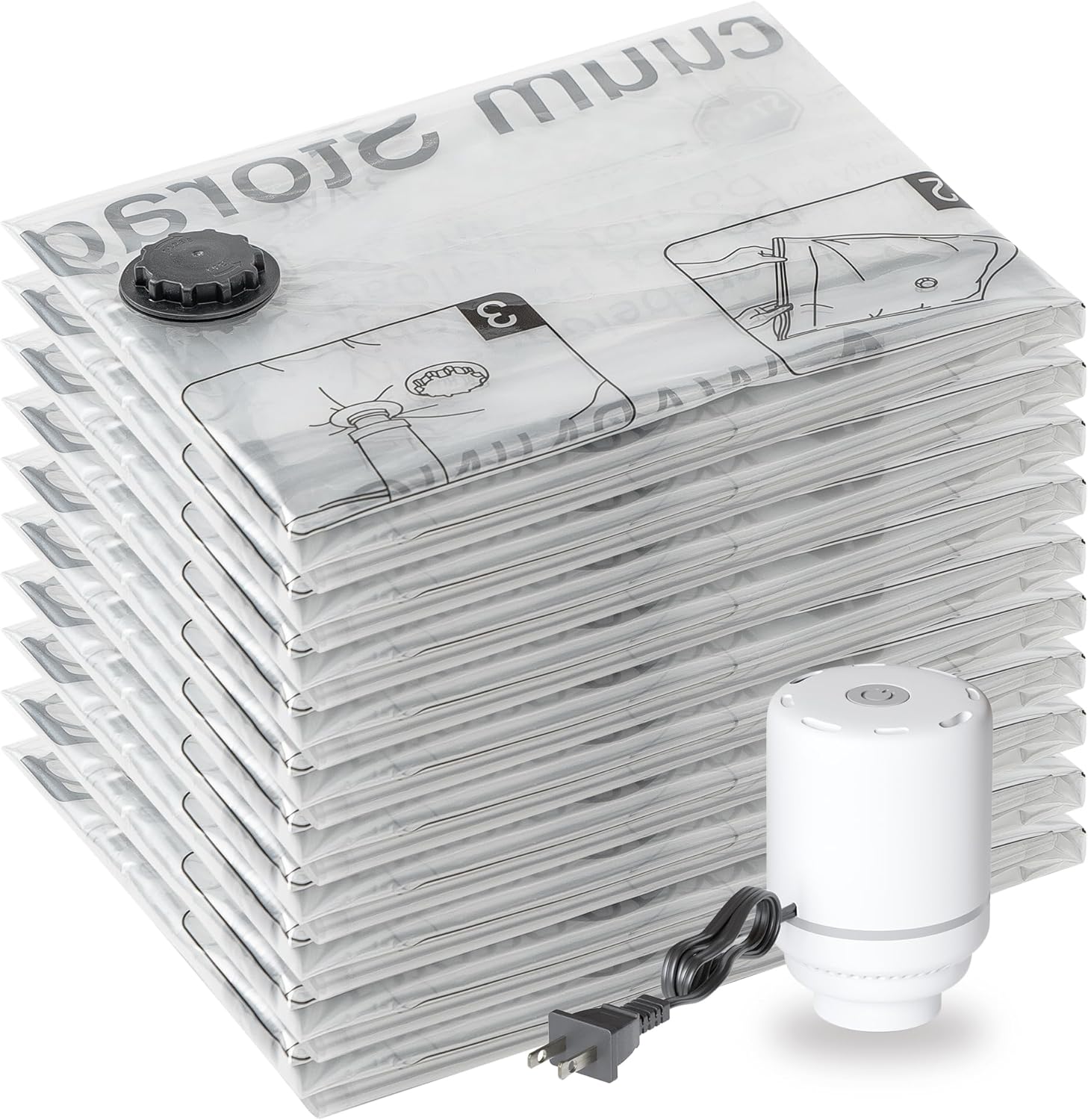 SUOCO Jumbo XXL Vacuum Storage Bags with Electric Pump for Travel