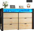 WLIVE 6 Drawer Dresser with LED Light and Power Outlets - Media