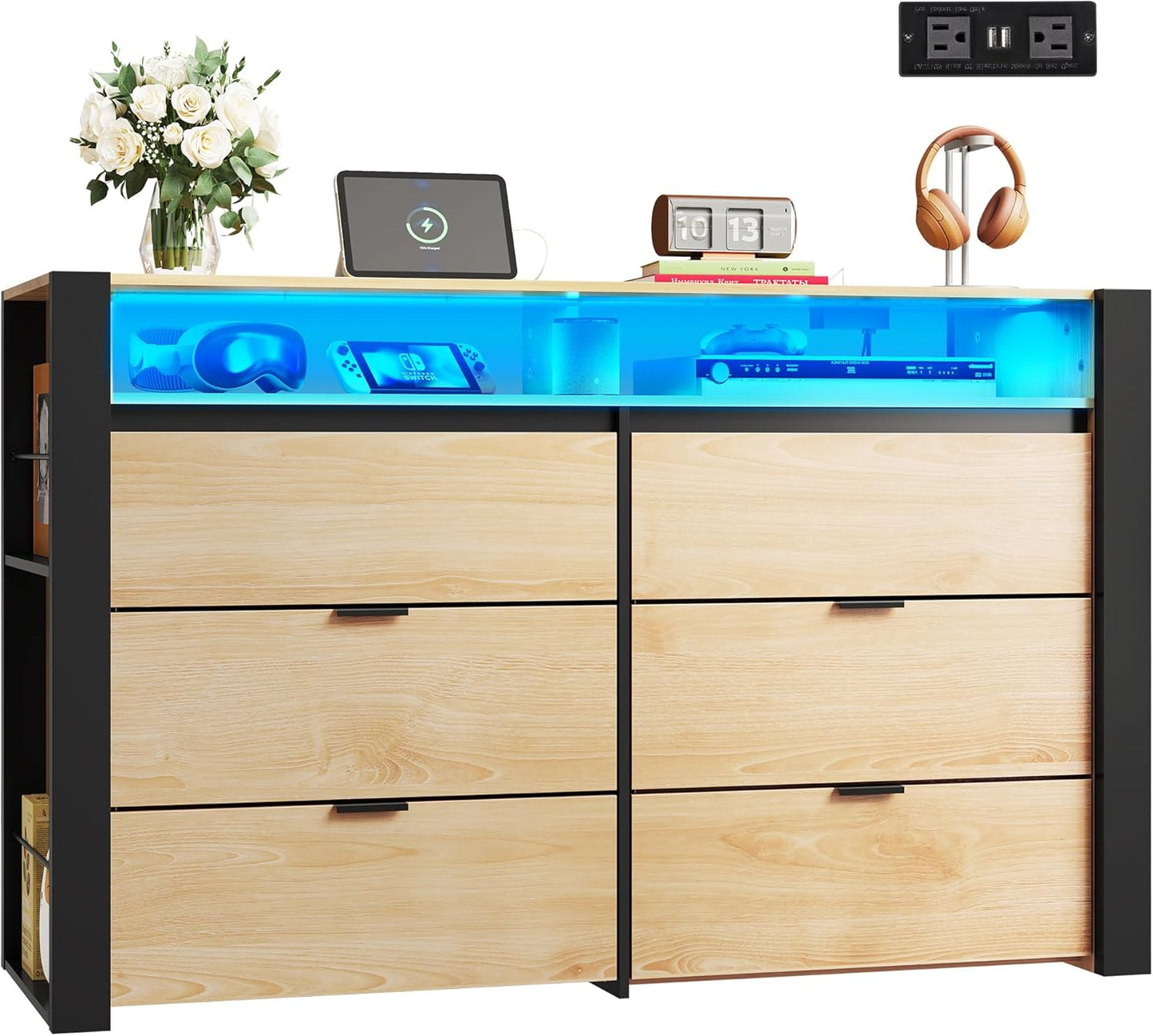 WLIVE 6 Drawer Dresser with LED Light for Modern Bedrooms