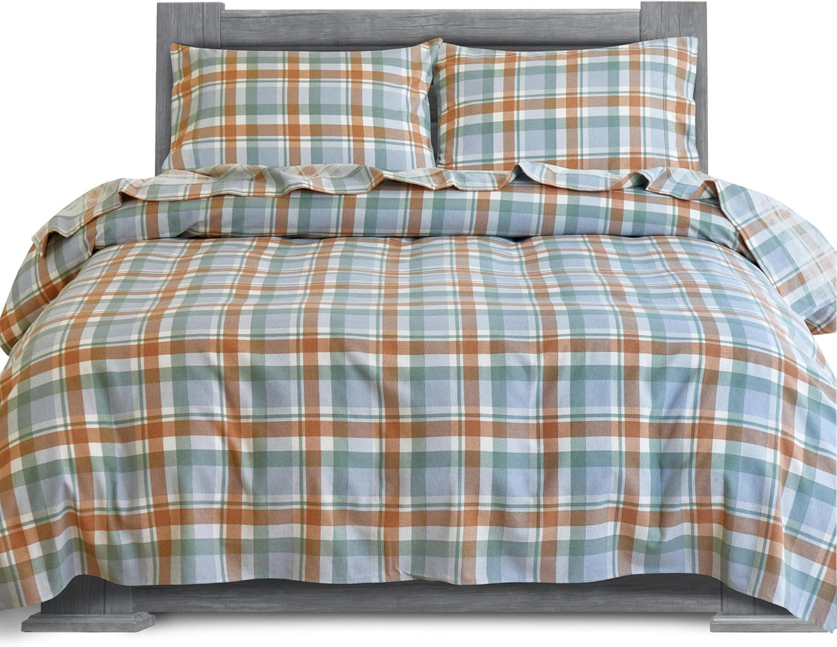Elegant Comfort Soft Flannel Sheet Set - Twin XL Plaid Coral