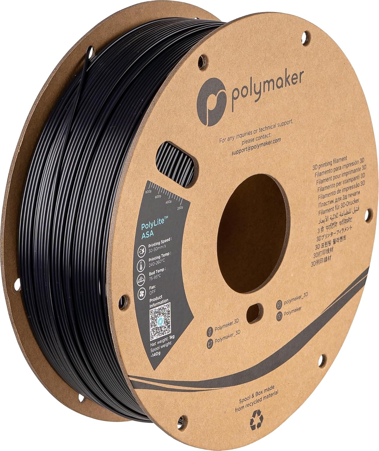 Polymaker ASA Filament 1.75mm Black for Outdoor 3D Printing