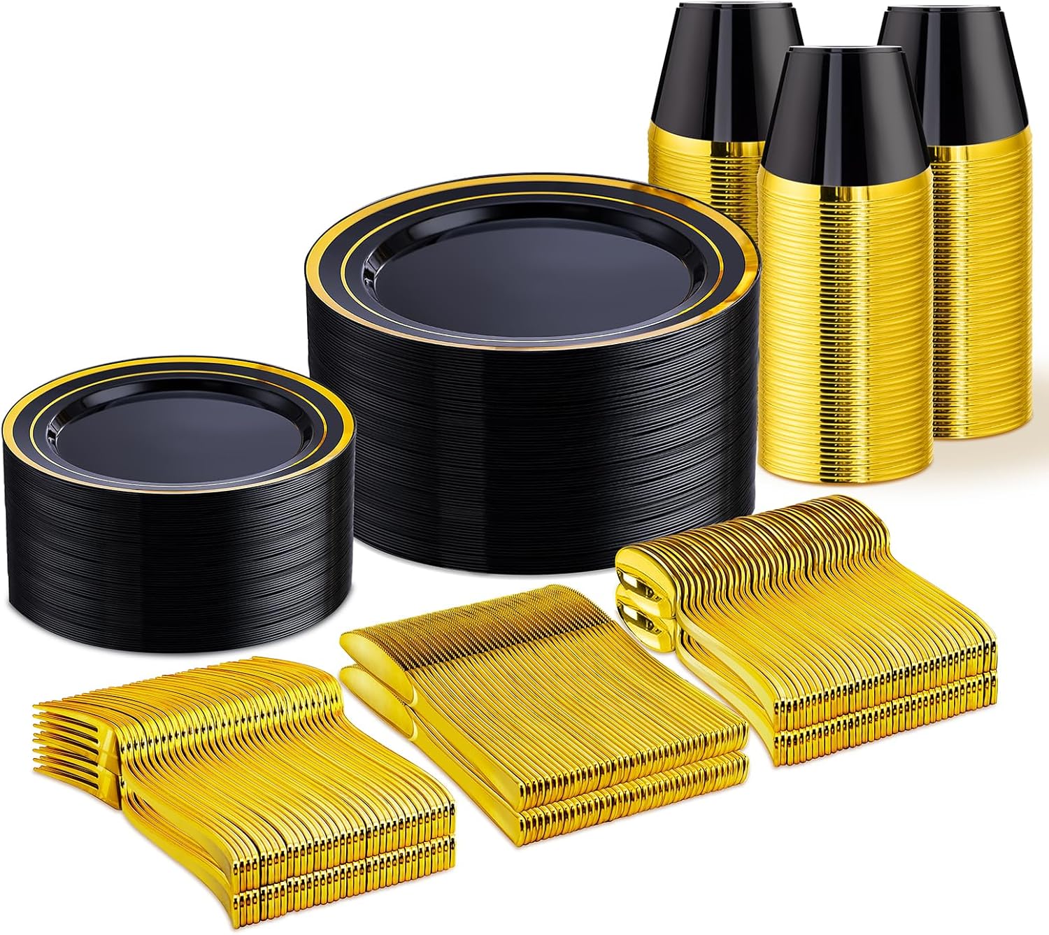 Elegant Black and Gold Dinnerware Set for 50 Guests by WELLIFE