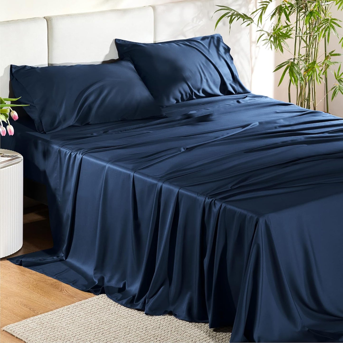 Cooling Full Size Bed Sheets for Hot Sleepers, Navy Color