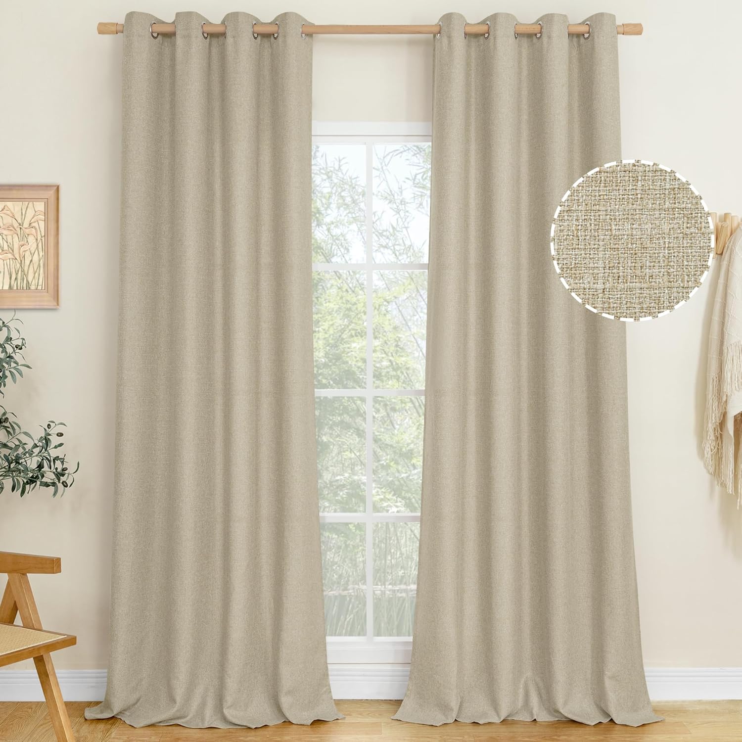 Natural Linen Curtains 102 inch Long for Elegant Home Decor