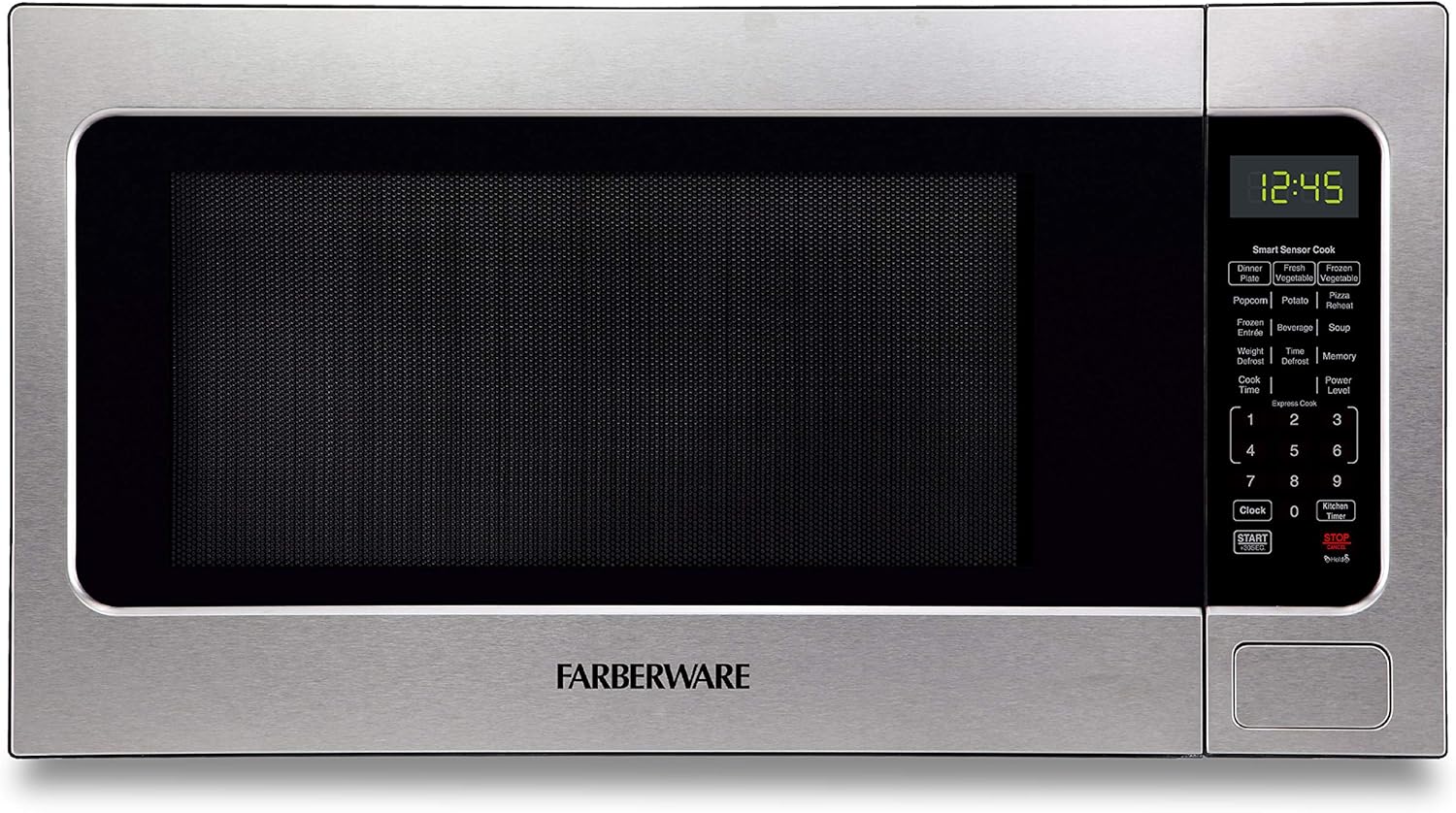 Farberware 1100W Microwave: Smart Sensor, LED, Child Lock