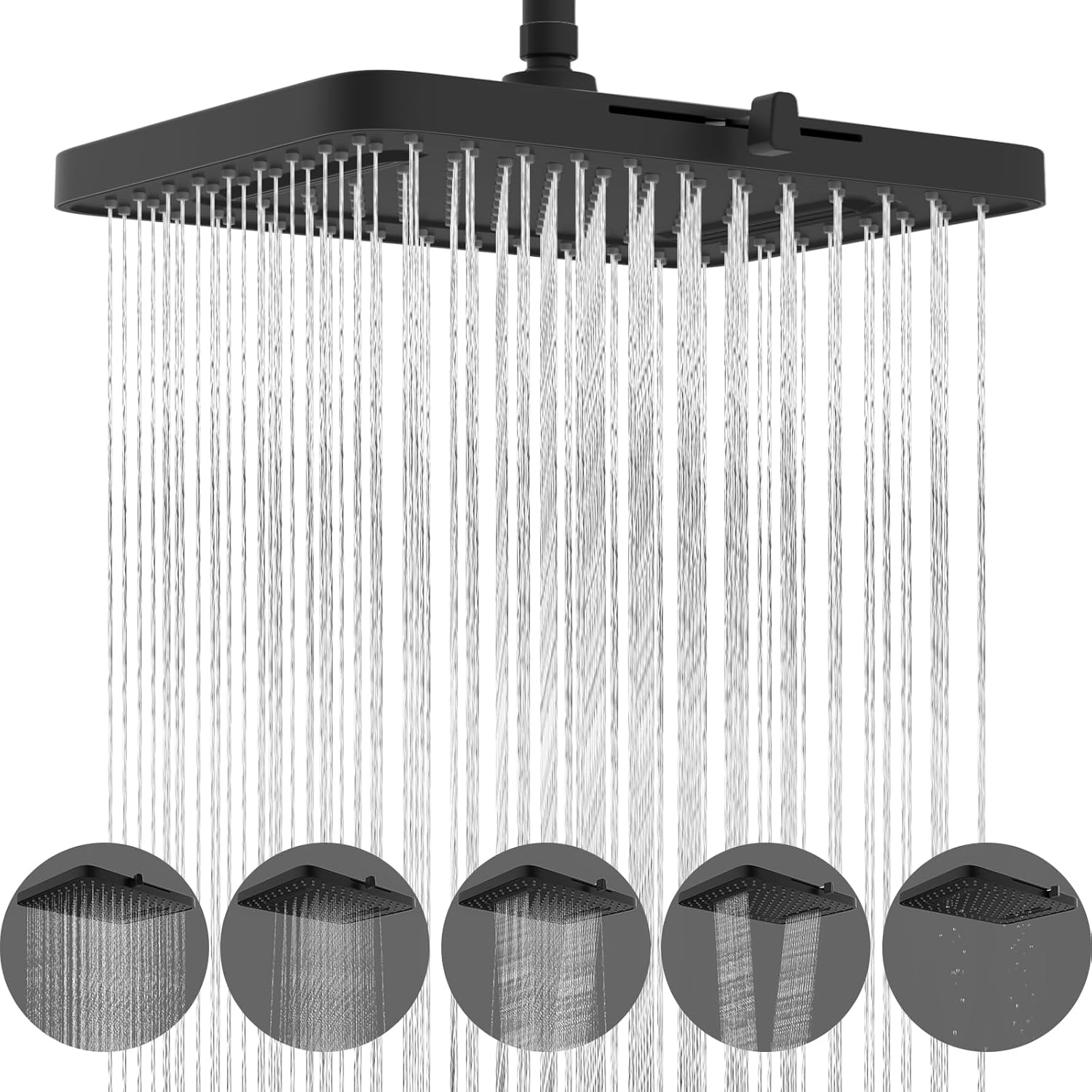 Hibbent 13ft' High Pressure Rain Shower Head with 5 Spray Modes