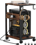 2 Tier Computer Tower Stand with Built-in Charging Station - Rolling
