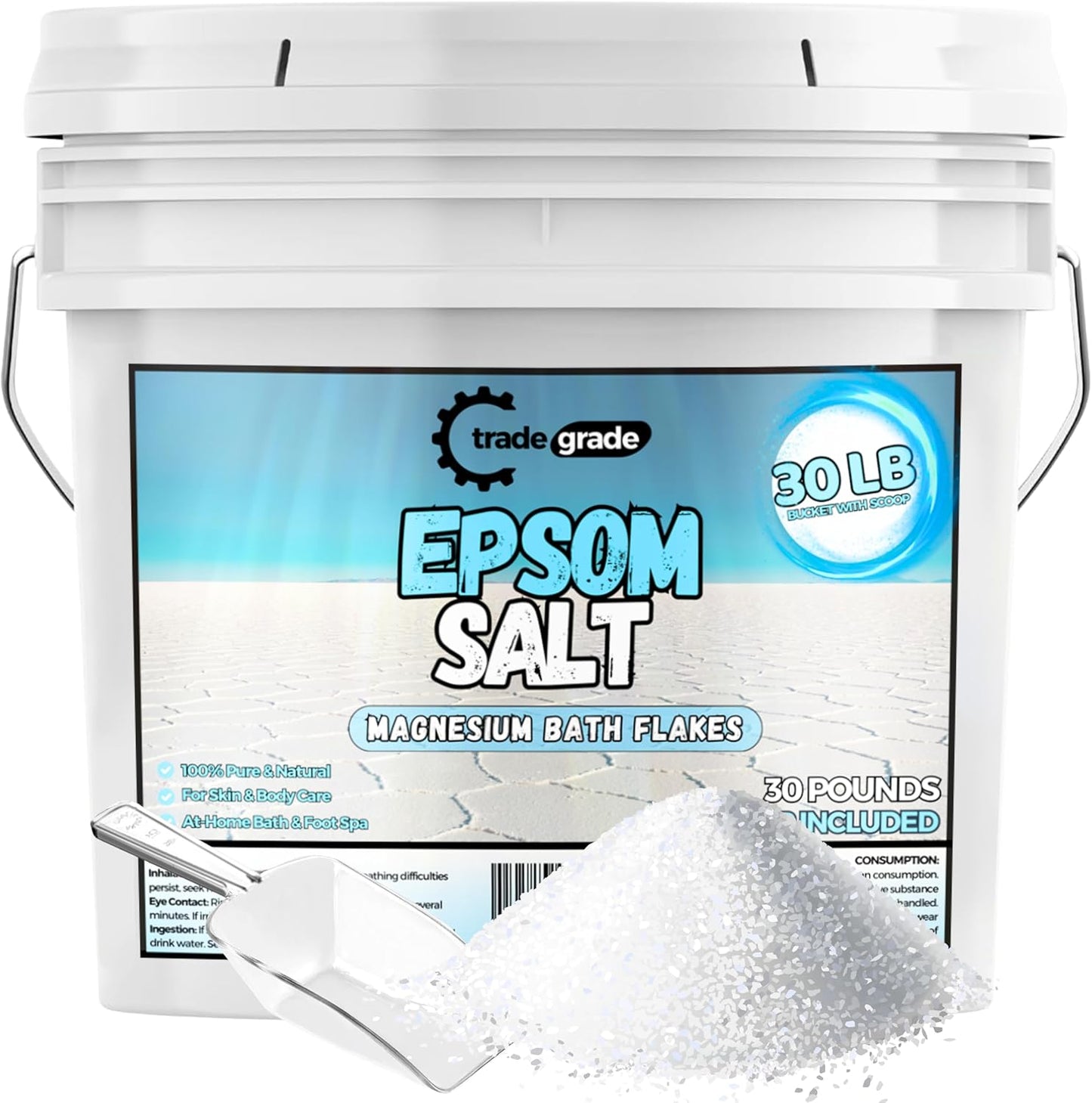 Epsom Salt Bath Soak 30 lb Bucket for Relaxing Full Body Soaks