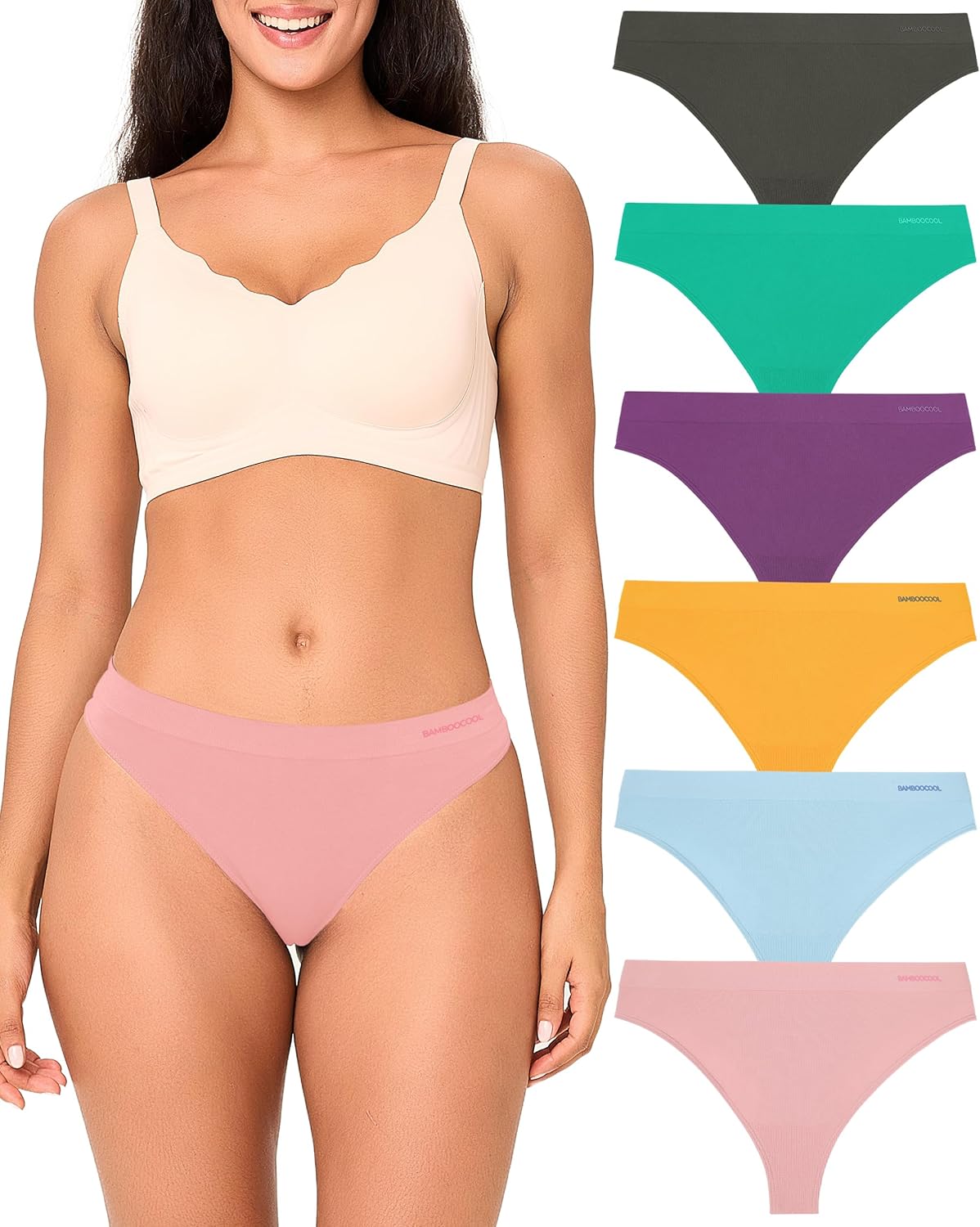 Bamboo Cool Women's Thongs Seamless Breathable Underwear 6 Pack