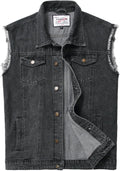 Men's Denim Vest Sleeveless Jean Jacket Ripped Distressed (Style HJ9W)