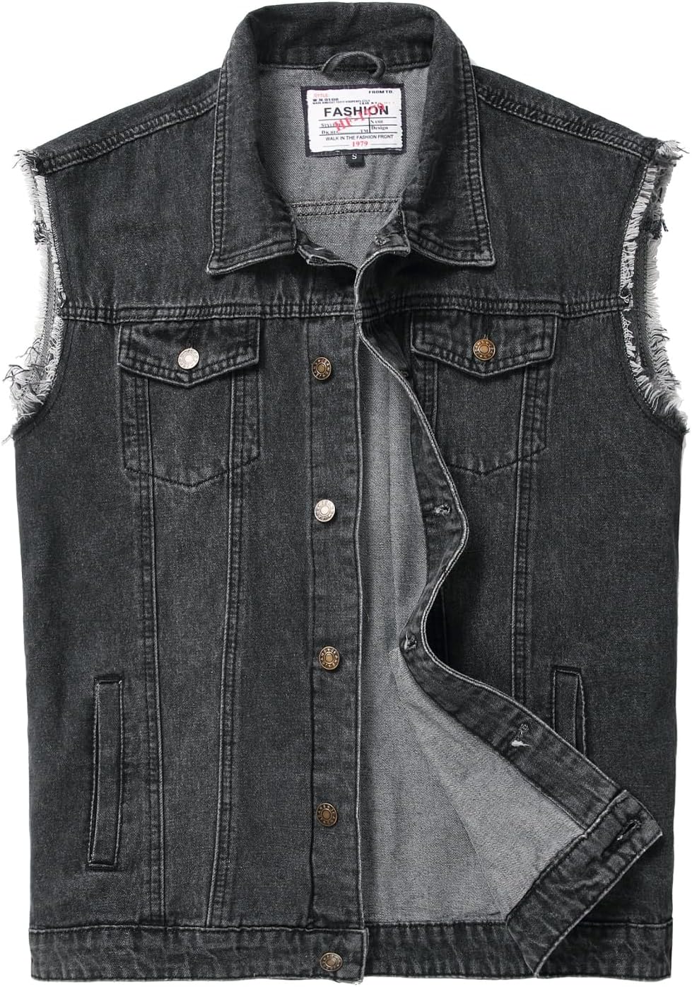 Men's Denim Vest - Ripped Stretchy Distressed Battle Jacket
