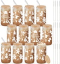 12 Piece Christmas Glass Cup Set with Bamboo Lid and Straw Gifts
