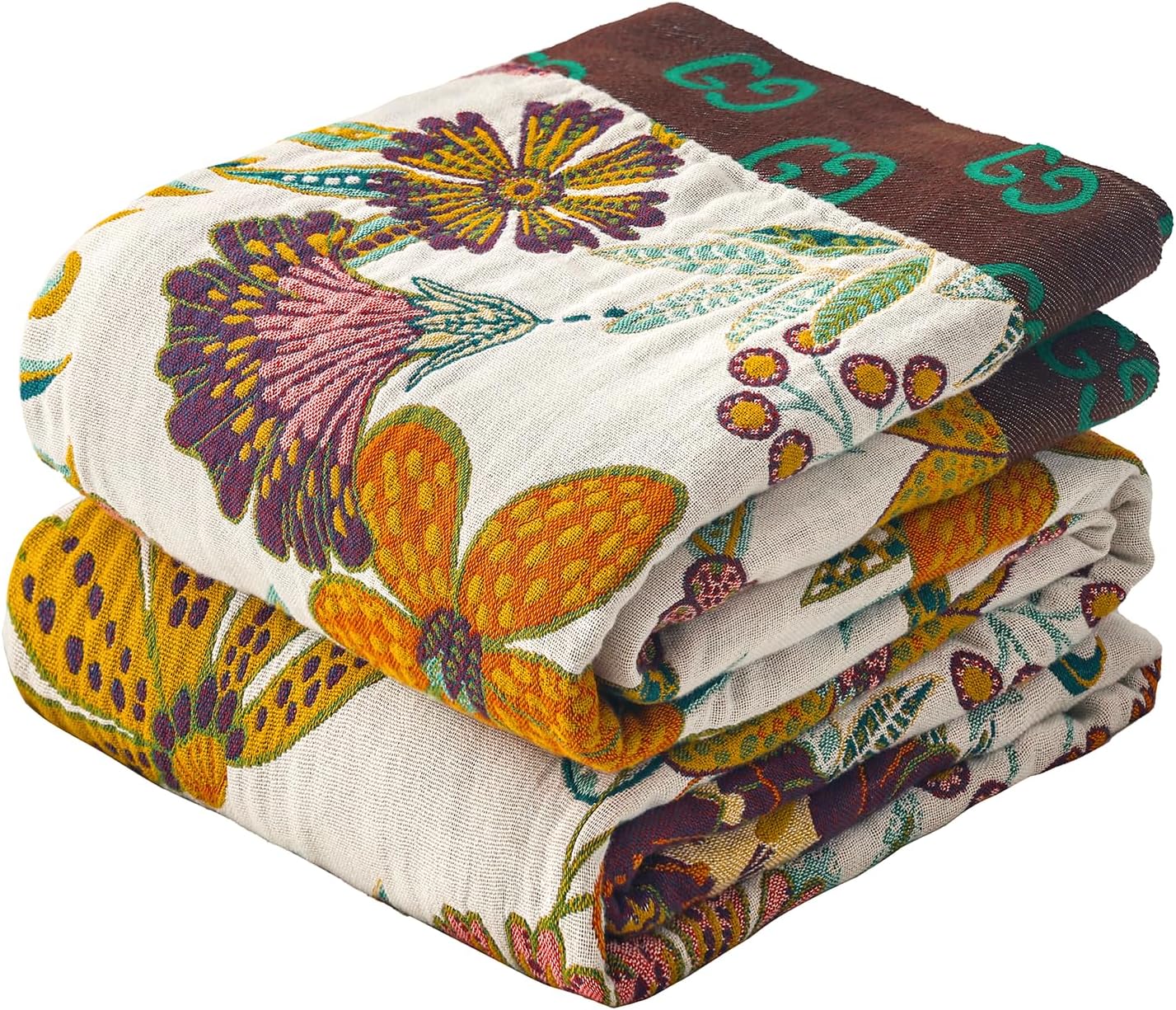 Boho Throw Blanket for Bed - Soft Cotton Muslin Twin Quilt