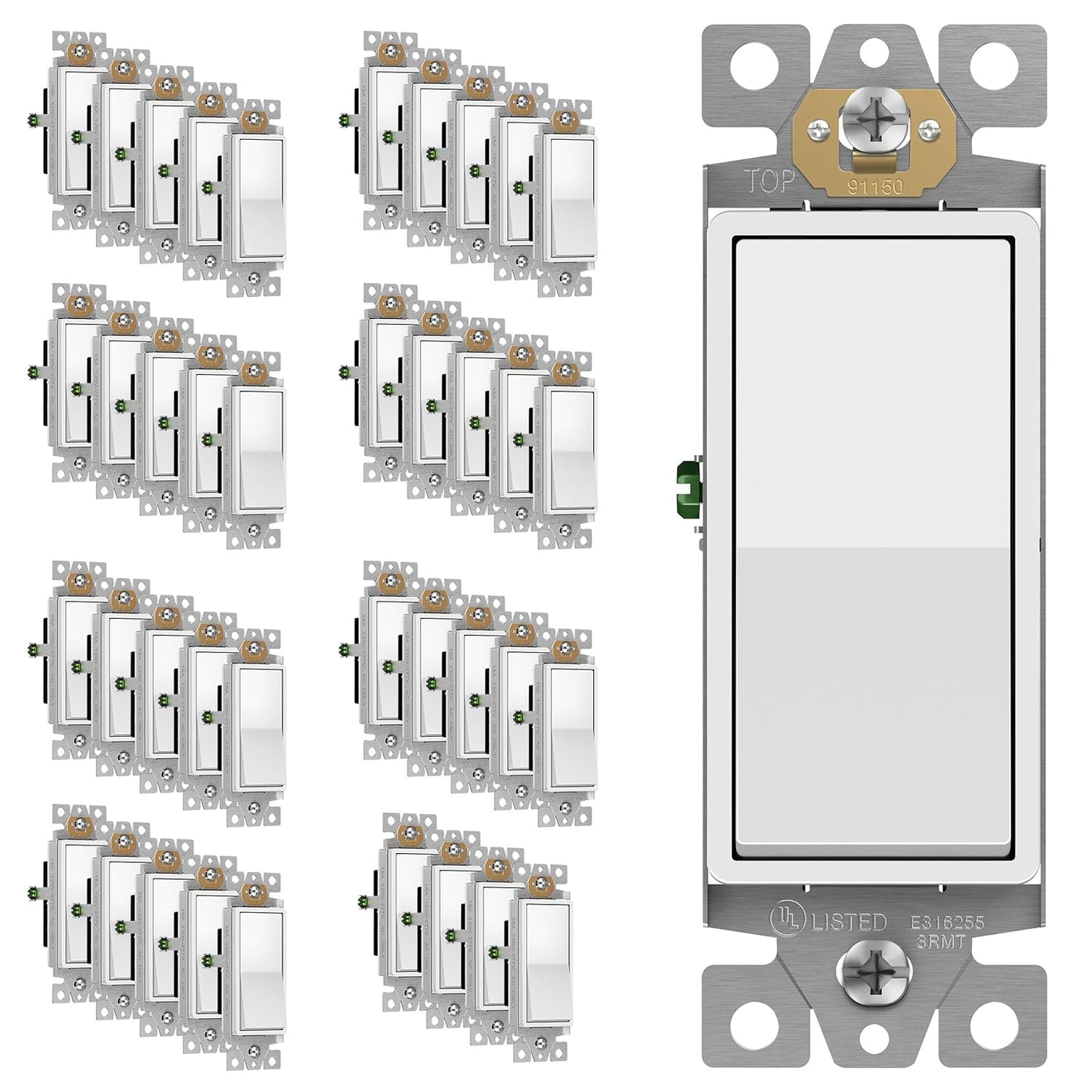 ENERLITES Decorator Paddle Rocker Light Switch - 40 Pack