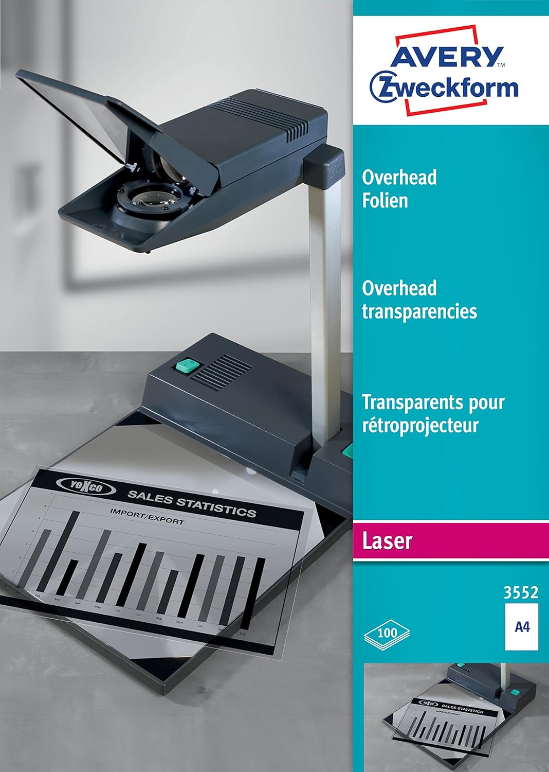 Avery Zweckform 3552 Laser and Copier Transparencies A4 Clear Pack