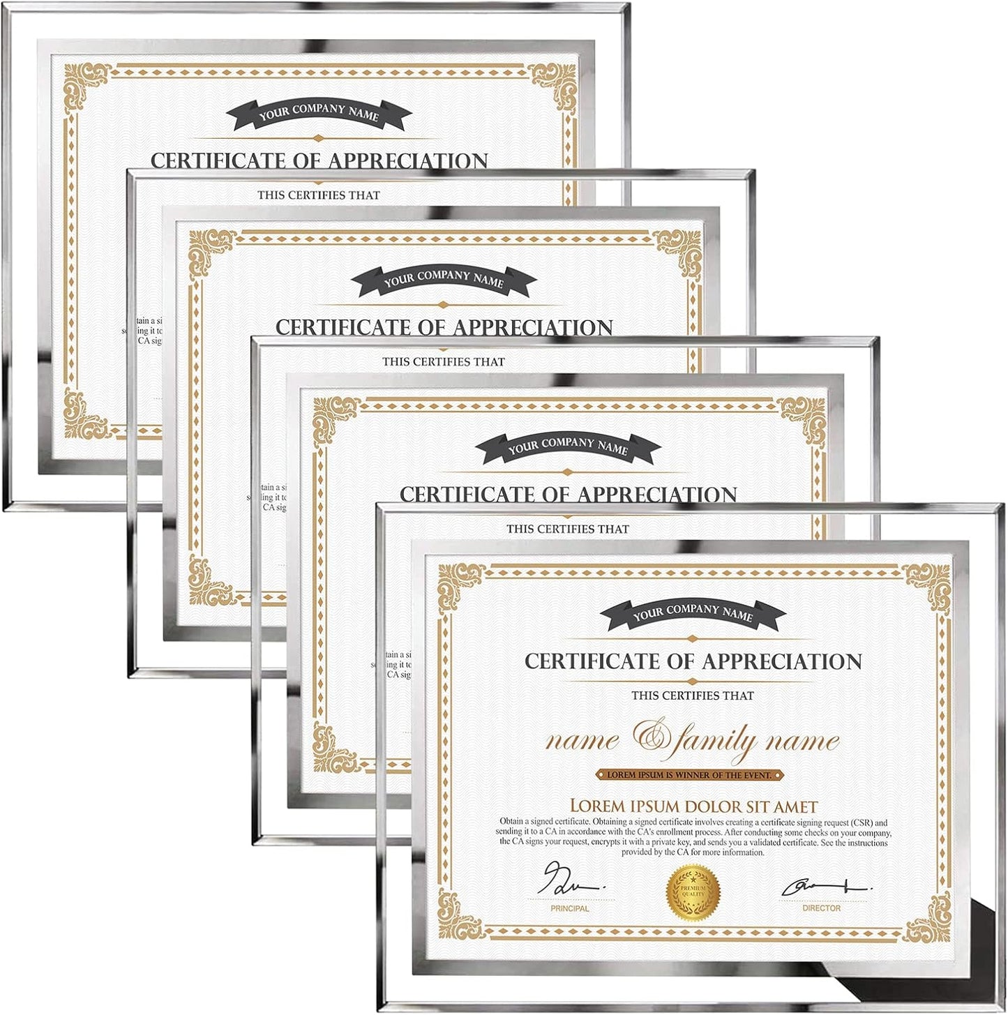 8.5x11 Silver Glass Picture Frames for Document Display