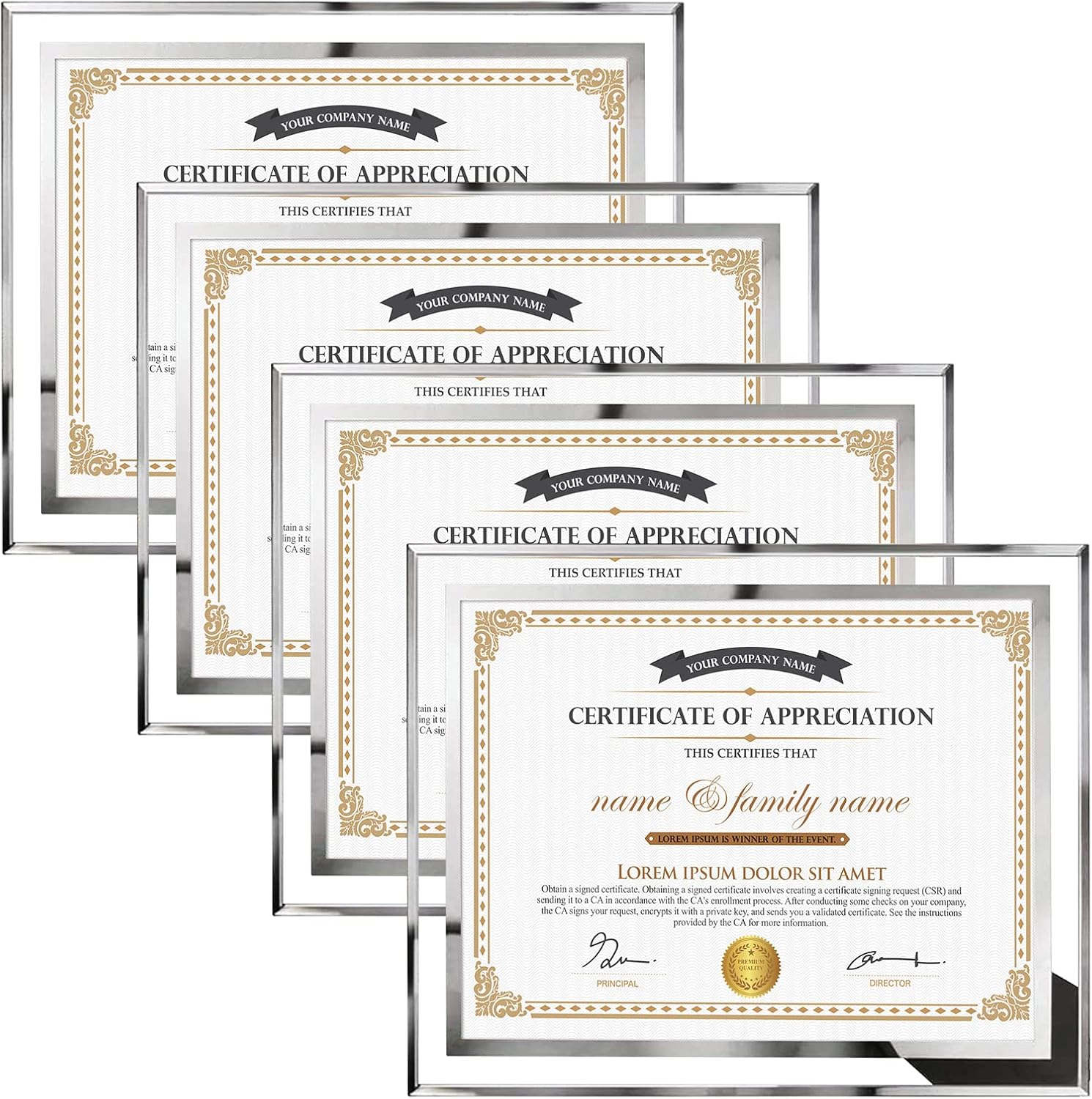 8.5x11 Silver Glass Picture Frames for Document Display