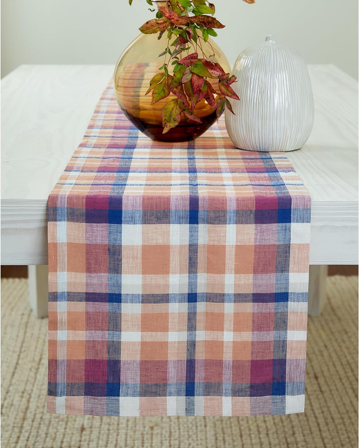 Linen Plaid Table Runner 60 Inches - Perfect for Fall Decor