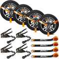 4 Pack Reflective Car Tie Down Straps 2 in x 8 ft - Heavy Duty Wheel