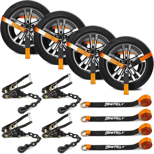 4 Pack Reflective Car Tie Down Straps for Trailers - Heavy Duty