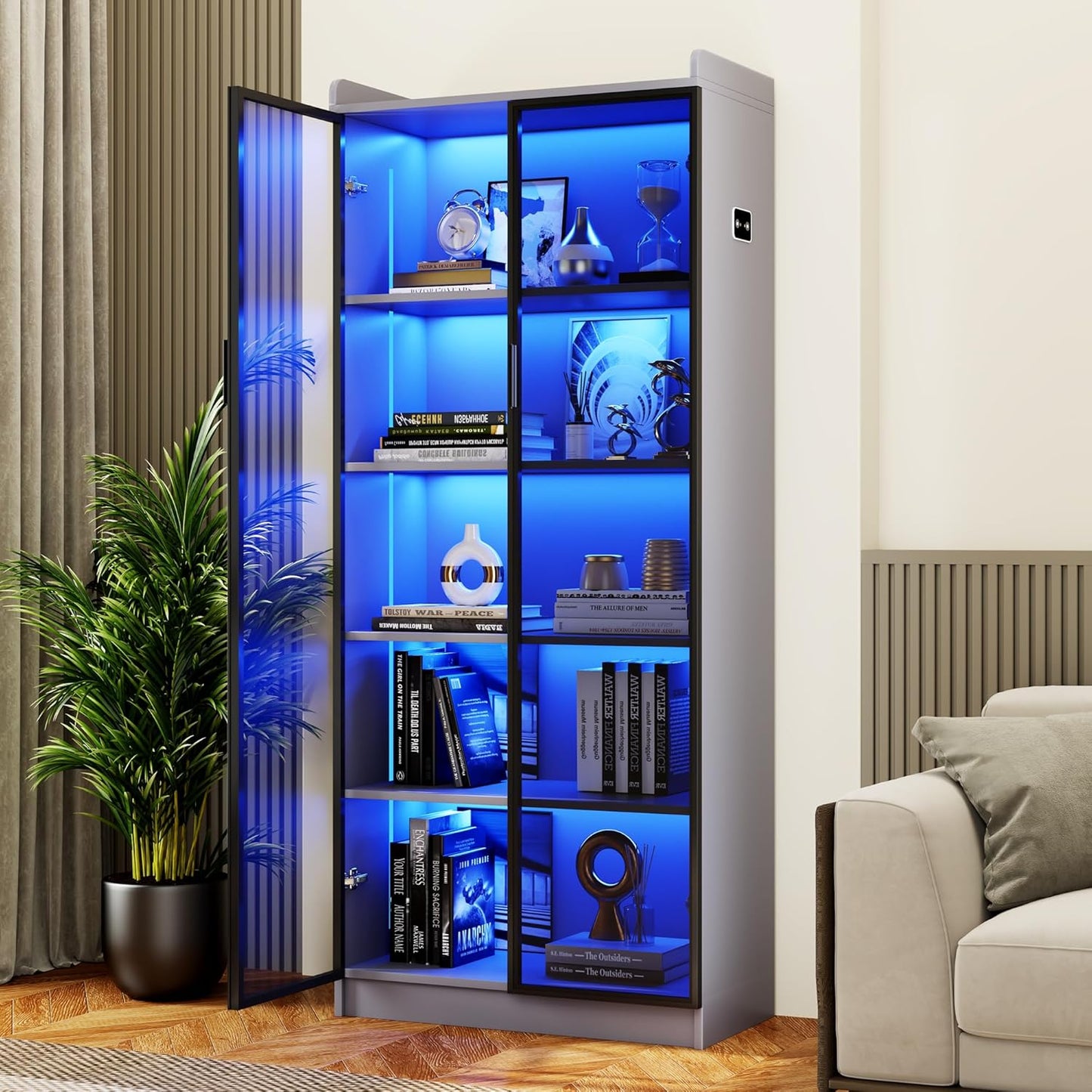 65 Tall Display Cabinet with Smart Sensor LED Light for Collectibles