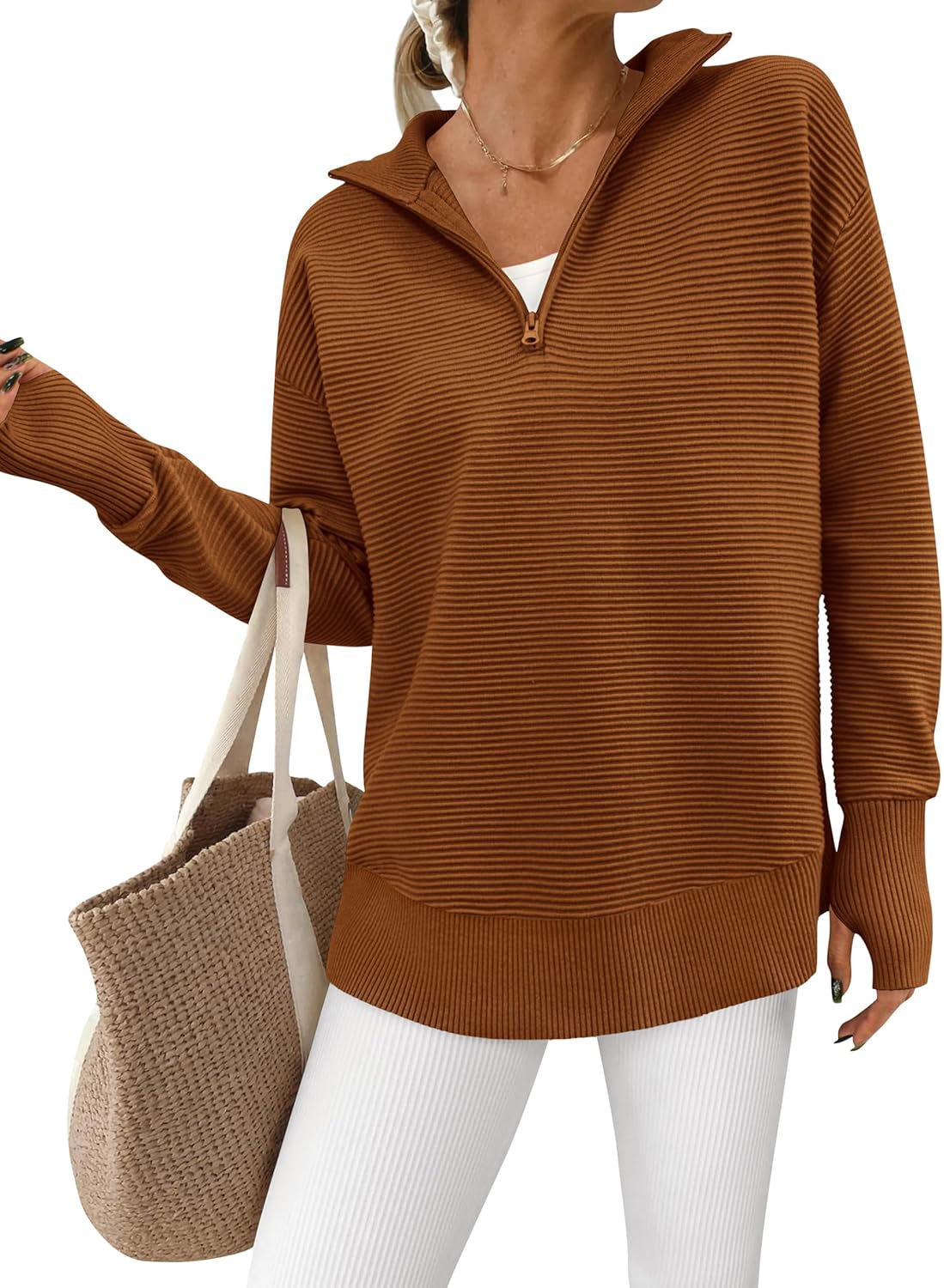 PRETTYGARDEN Womens Long Sleeve Quarter Zip Pullover Sweater