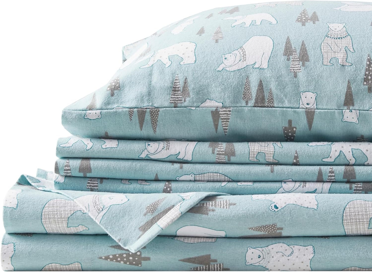 Comfort Spaces Cotton Flannel Sheet Set with Polar Bears Design