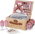 Picnic Basket Set for 2 in Red - Wicker Insulated Hamper