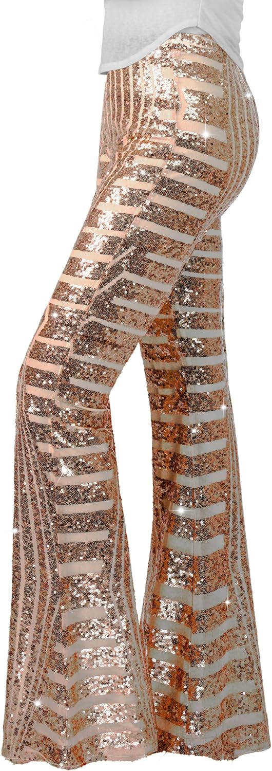 Nawgut Sequin Flare Pants for Disco Party Clubwear Women