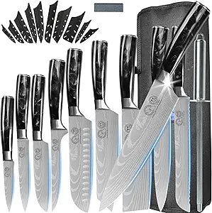 XYJ 10-Piece Japanese Chef Knives Set with Sharpener & Roll Bag