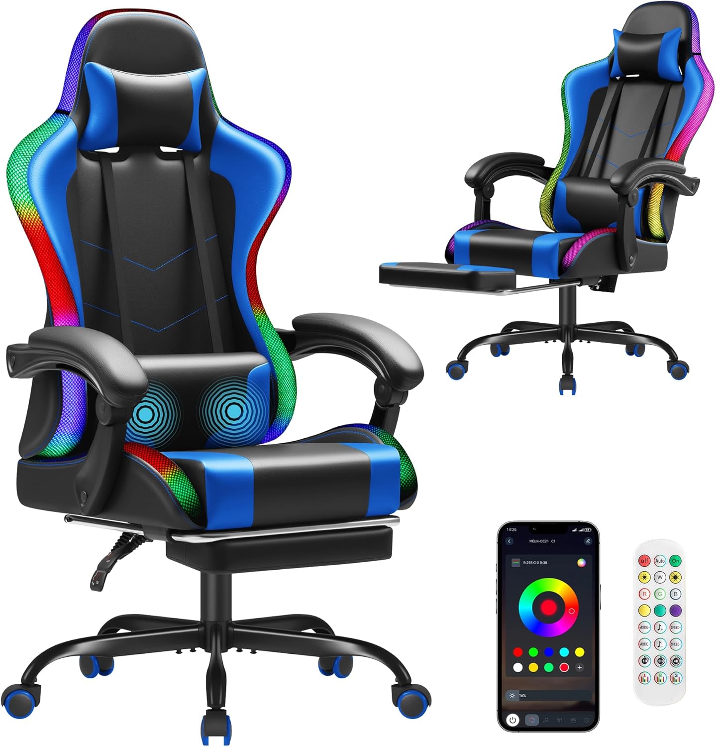 Homall Gaming Chair with Footrest and Massage Lumbar Support