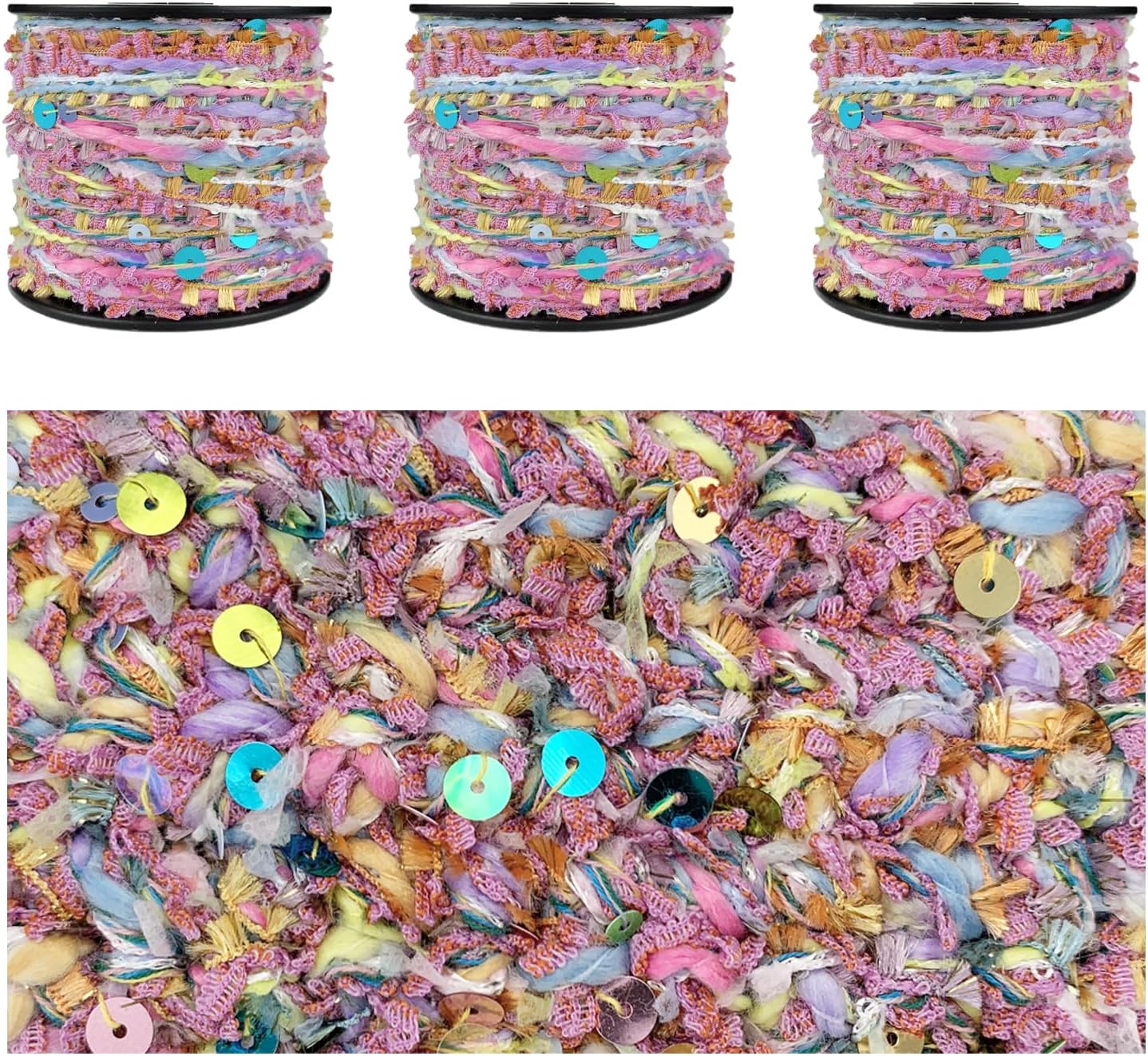 Artisanal Yarn Collection with Colorful Sequins for Crafts