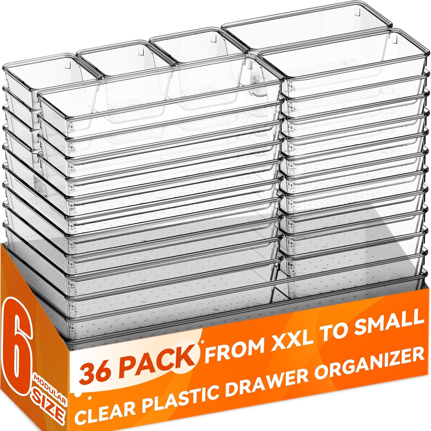 Criusia 36 Pack Large Clear Plastic Drawer Organizer Bins for Home