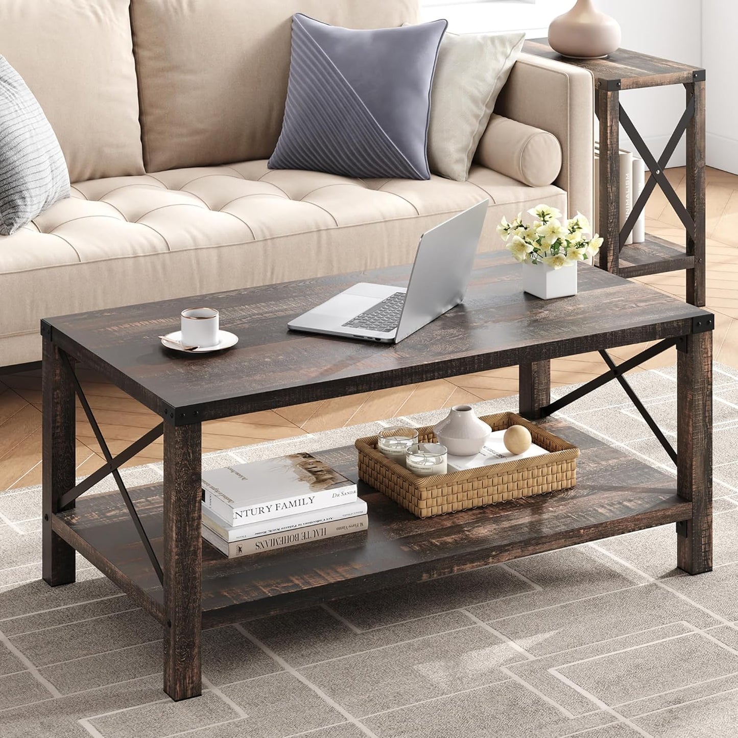 Rustic 2-Tier Farmhouse Coffee Table - Vintage Look